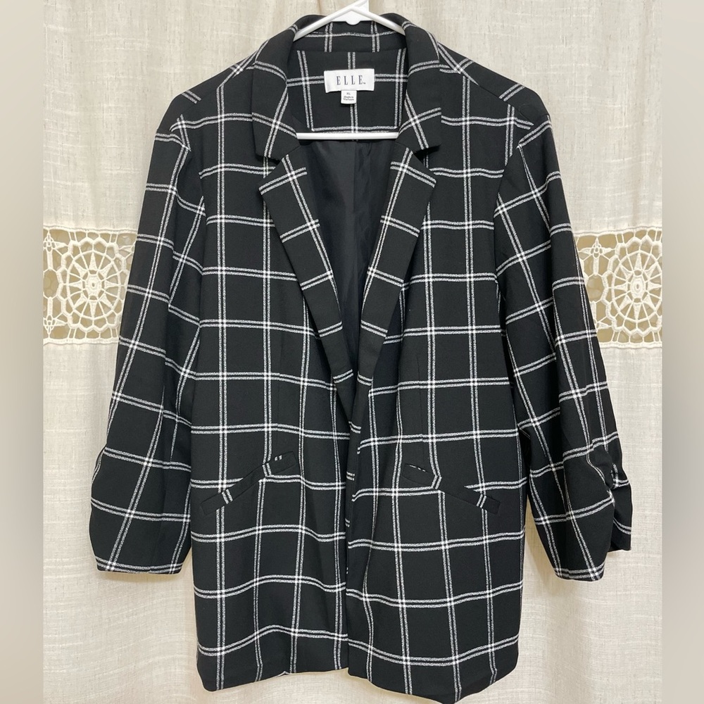 Elle work blazer suit jacket Spring 3/4 ruched sleeves XL